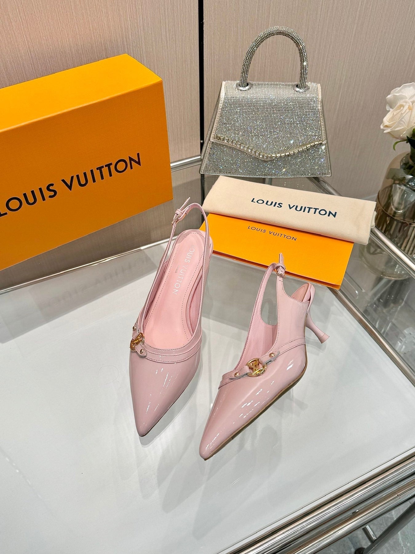 6AM SLINGBACK HIGH HEELS 55 MM IN LIGHT PINK PATENT LAMBSKIN