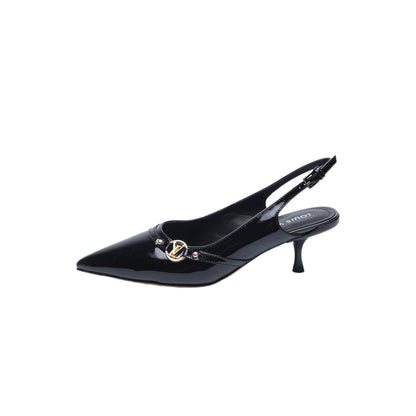 6AM SLINGBACK HIGH HEELS 55 MM IN BLACK PATENT LAMBSKIN