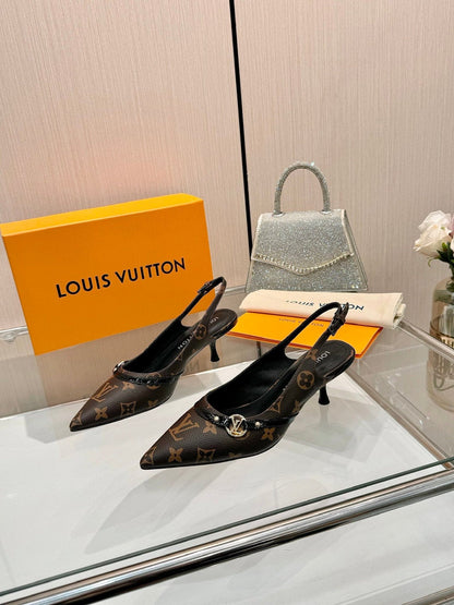 6AM SLINGBACK HIGH HEELS 55 MM IN CHOCOLATE BROWN MONOGRAM LAMBSKIN