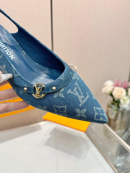 6AM SLINGBACK HIGH HEELS 55 MM IN CLASSIC BLUE MONOGRAM DENIM