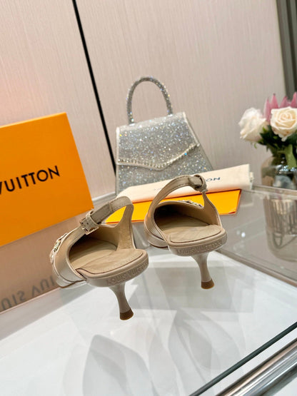 6AM SLINGBACK HIGH HEELS 55 MM IN TAN BEIGE LAMBSKIN