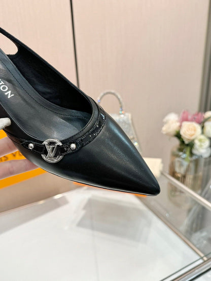 6AM SLINGBACK HIGH HEELS 55 MM IN BLACK LAMBSKIN