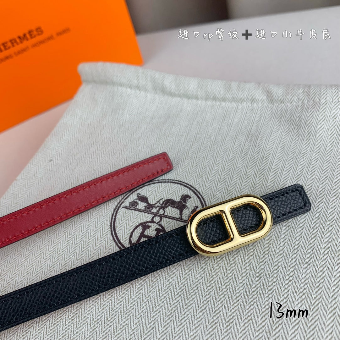 HM MAILLON H BELT BUCKLE & REVERSIBLE BLACK LEATHER STRAP 13 MM GOLD HARDWARE