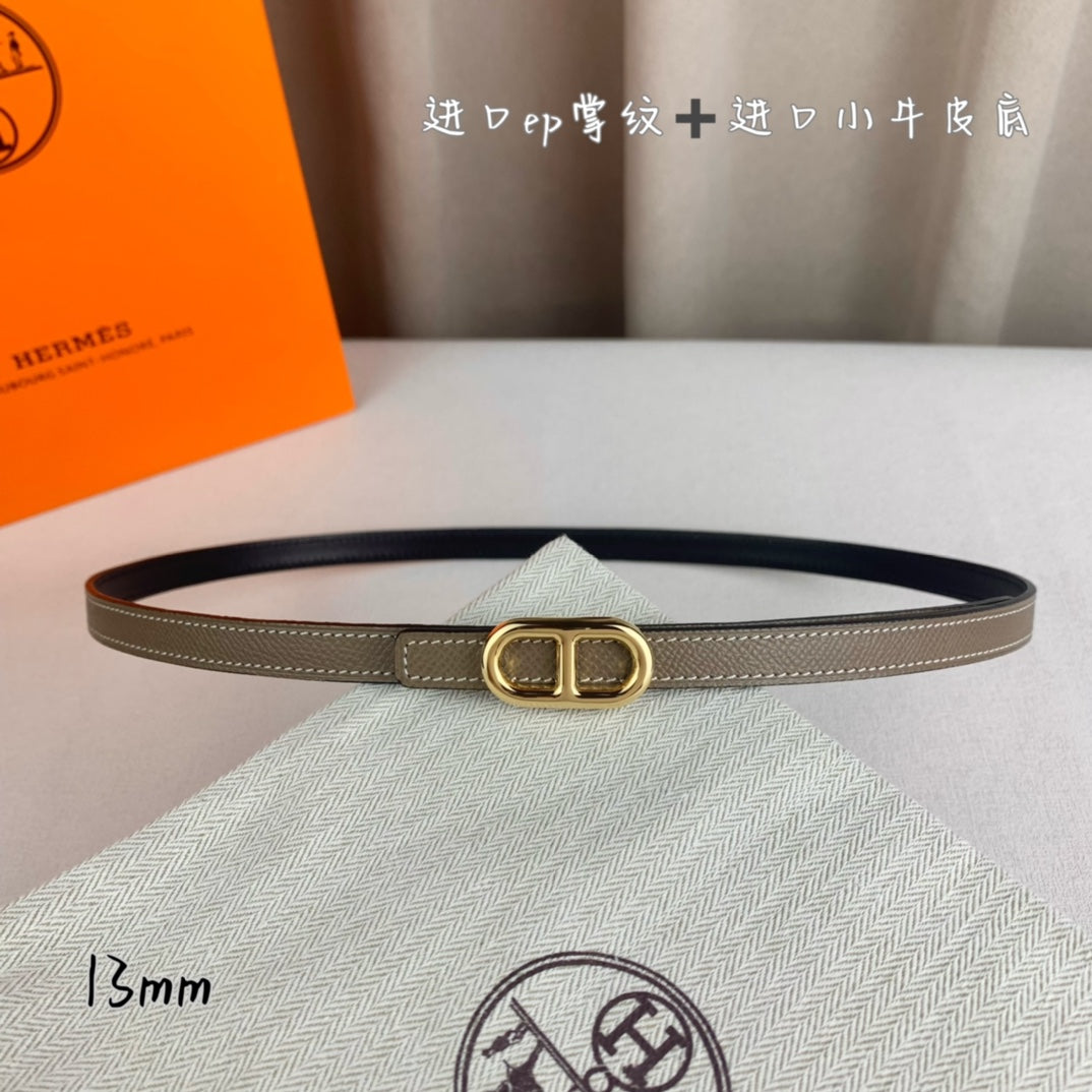 HM MAILLON H BELT BUCKLE & REVERSIBLE COFFEE BROWN LEATHER STRAP 13 MM GOLD HARDWARE