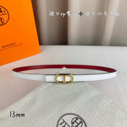 HM MAILLON H BELT BUCKLE & REVERSIBLE WHITE LEATHER STRAP 13 MM GOLD HARDWARE