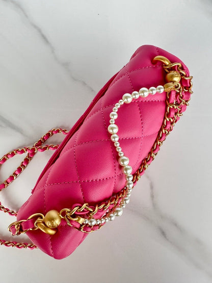 CC SMALL 20 FLAP BAG IN DEEP PINK CALFSKIN