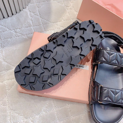 Sandals Black Sheepskin With Horizontal Straps