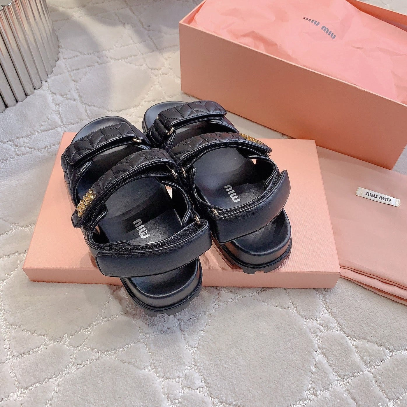 Sandals Black Sheepskin With Horizontal Straps