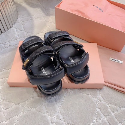 Sandals Black Sheepskin With Horizontal Straps