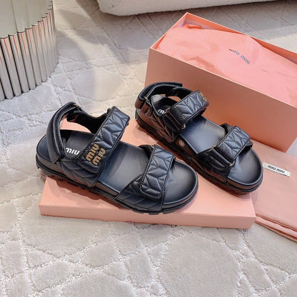 Sandals Black Sheepskin With Horizontal Straps