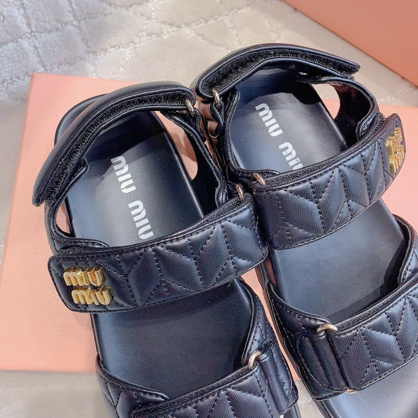 Sandals Black Sheepskin With Horizontal Straps