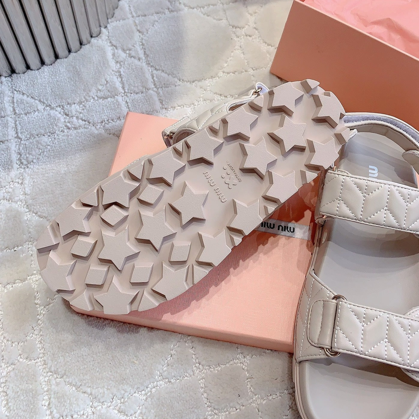 Sandals Beige Sheepskin With Horizontal Straps