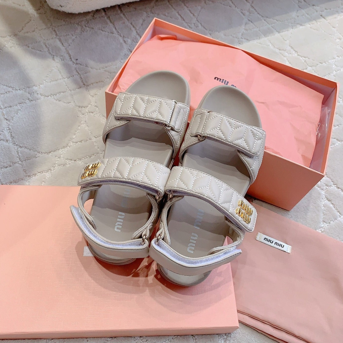 Sandals Beige Sheepskin With Horizontal Straps