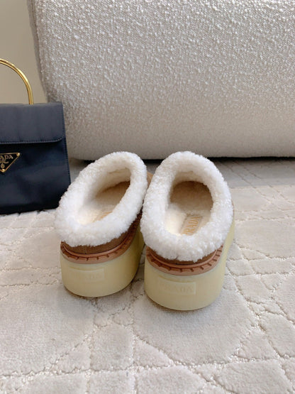 PRA MULES SHEARLING LINING IN TAN SUEDE