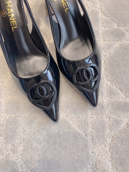 HIGH SLINGBACKS 65 MM IN BLACK PATENT CALFSKIN