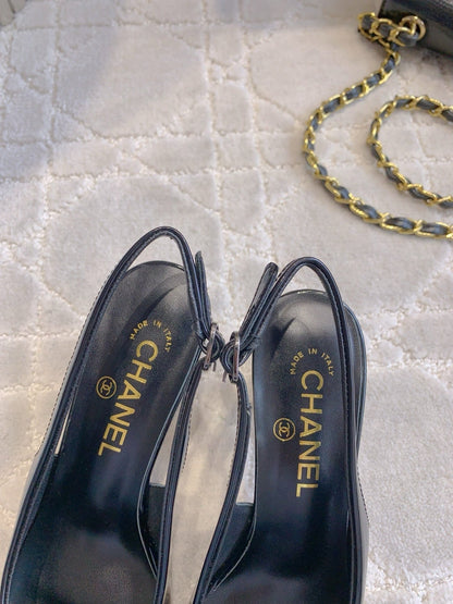 HIGH SLINGBACKS 65 MM IN BLACK PATENT CALFSKIN