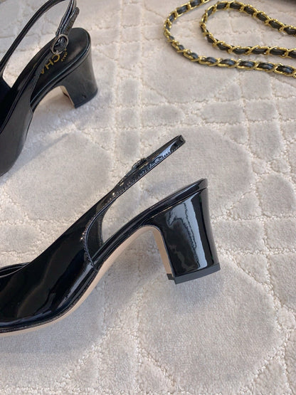 HIGH SLINGBACKS 65 MM IN BLACK PATENT CALFSKIN