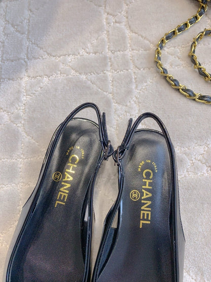 FLAT SLINGBACKS 2 CM IN BLACK PATENT CALFSKIN