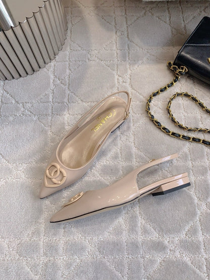 FLAT SLINGBACKS 2 CM IN BEIGE CREAM PATENT CALFSKIN