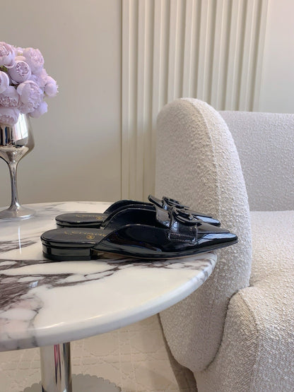 FLAT MULE 2 CM IN BLACK PATENT CALFSKIN