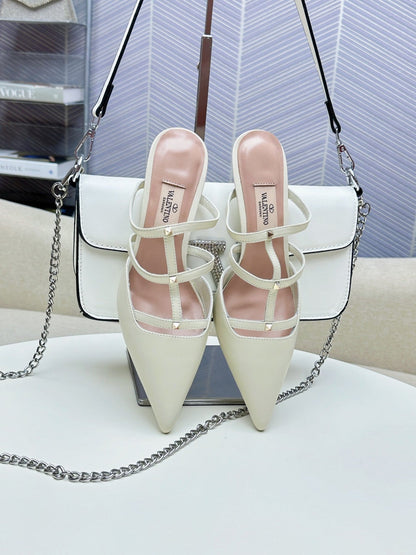 ROCKSTUD WISPY WHITE CALFSKIN MULE 60MM