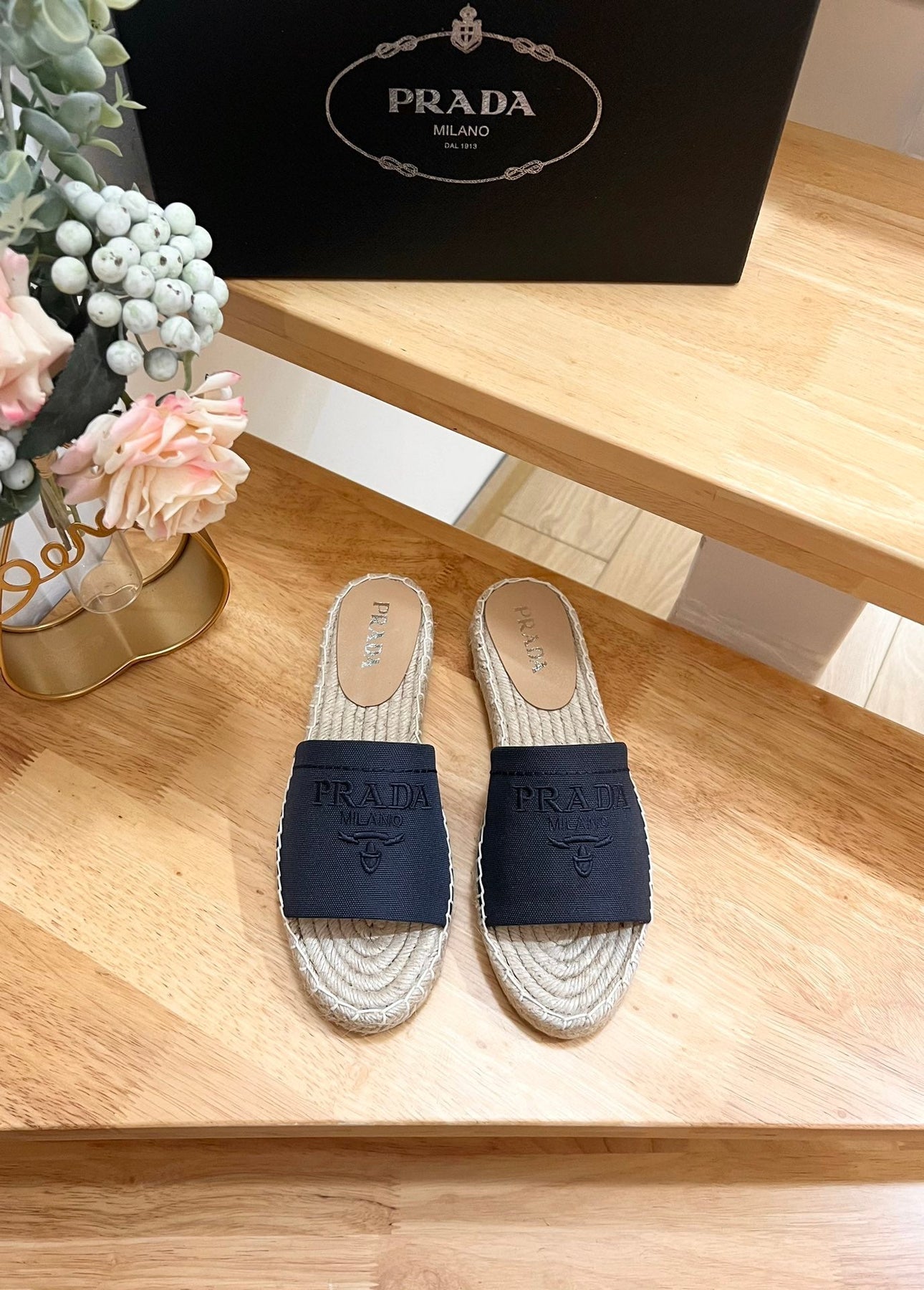 PRA CROCHET SLIPPERS NAVY LINEN FABRIC