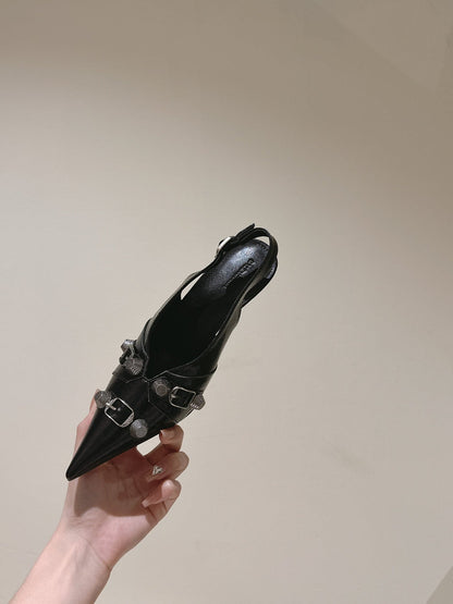 CAGOLE HIGH SLINGBACK IN BLACK GLOSSY CALFSKIN