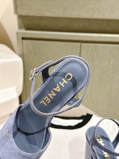 CC HIGH SANDAL SAPHIRE BLUE SUEDE CALFSKIN