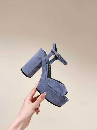 CC HIGH SANDAL SAPHIRE BLUE SUEDE CALFSKIN
