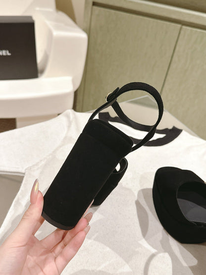 CC HIGH SANDAL BLACK SUEDE CALFSKIN