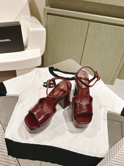 CC HIGH SANDAL WINE RED CALFSKIN