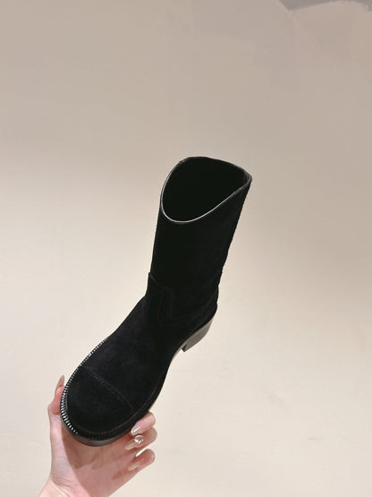 CC SHORT BOOTS BLACK SUEDE CALFSKIN