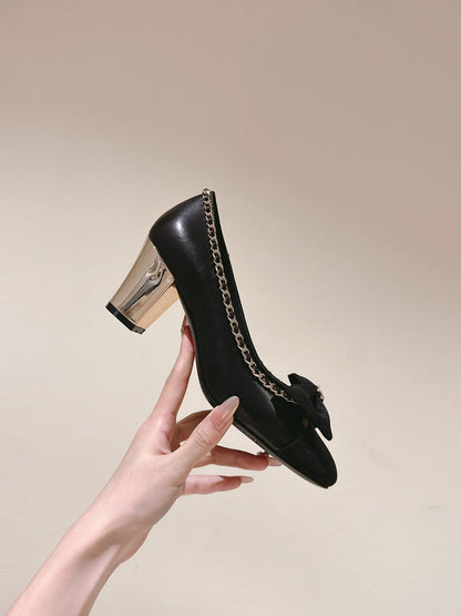 CC HIGH HEELS BLACK CALFSKIN AND FABRIC