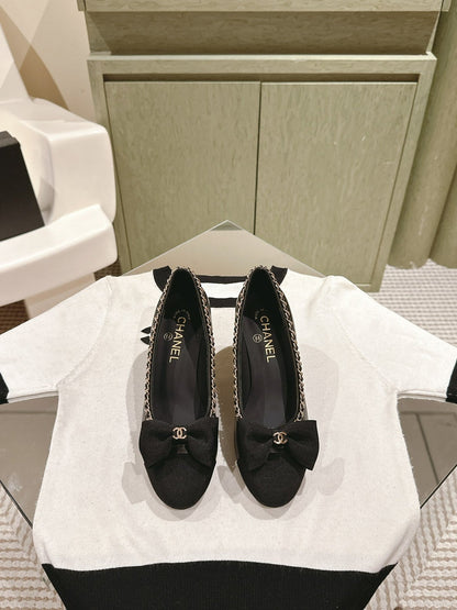 CC HIGH HEELS BLACK CALFSKIN AND FABRIC