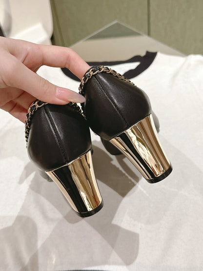 CC HIGH HEELS BLACK CALFSKIN AND FABRIC