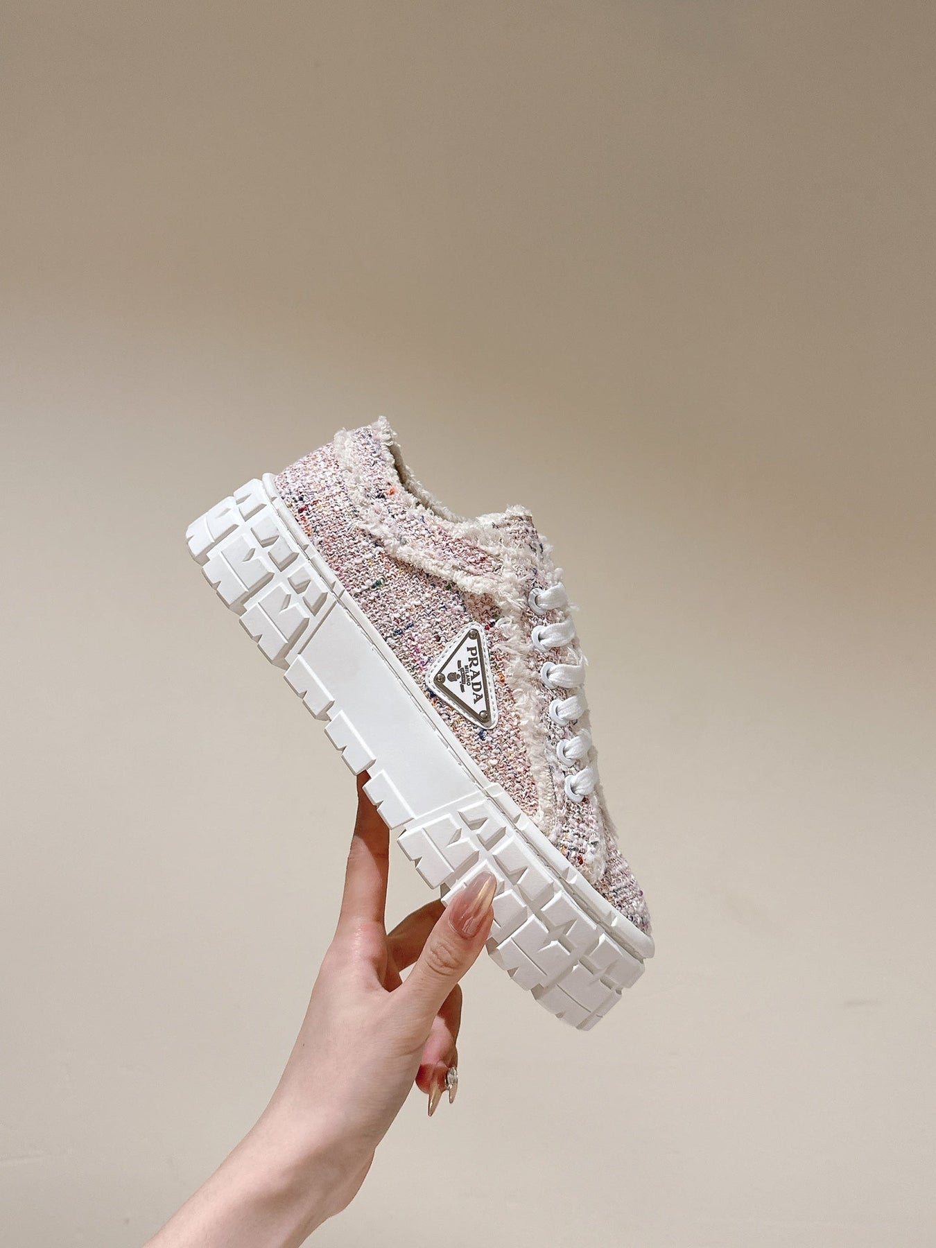 PRA DOUBLE WHEEL RE-NYLON GABARDINE SNEAKERS ALMOND FABRIC