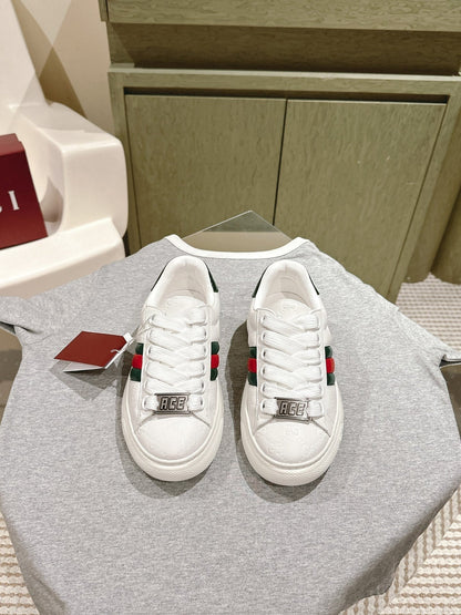 GG ACE SNEAKER WITH WEB IN WHITE EMBOSSED CALFSKIN