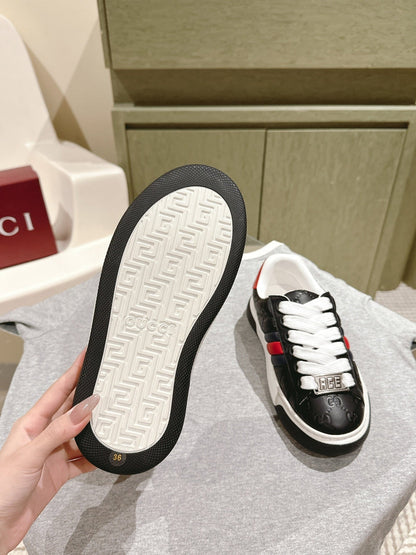 GG ACE SNEAKER WITH WEB IN BLACK EMBOSSED CALFSKIN