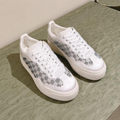 LV GROOVY SNEAKER IN WHITE MIX BLACK DAMIER STRASS AND CALFSKIN