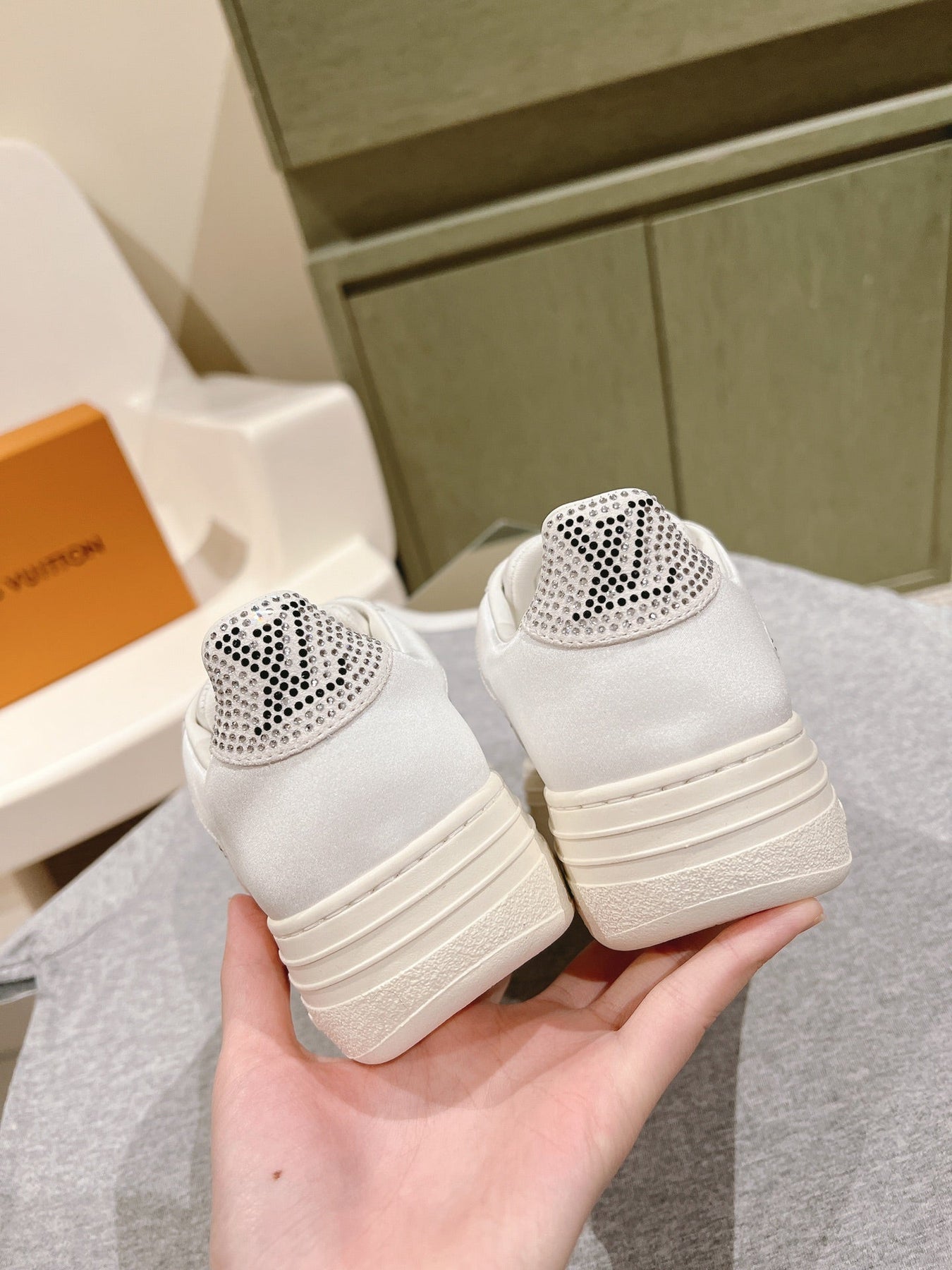 LV GROOVY SNEAKER IN WHITE MIX BLACK DAMIER STRASS AND CALFSKIN