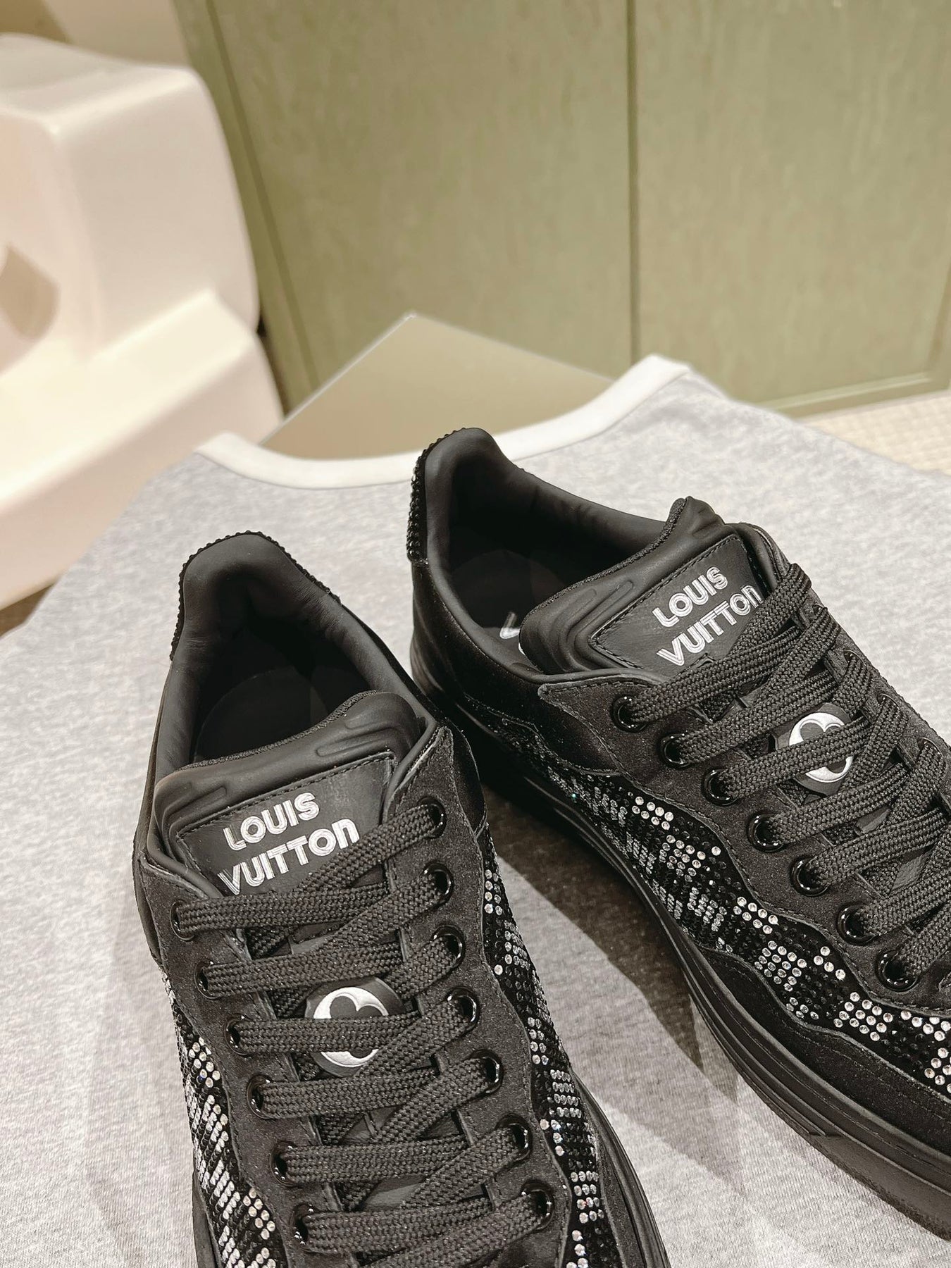 LV GROOVY SNEAKER IN BLACK DAMIER STRASS AND CALFSKIN