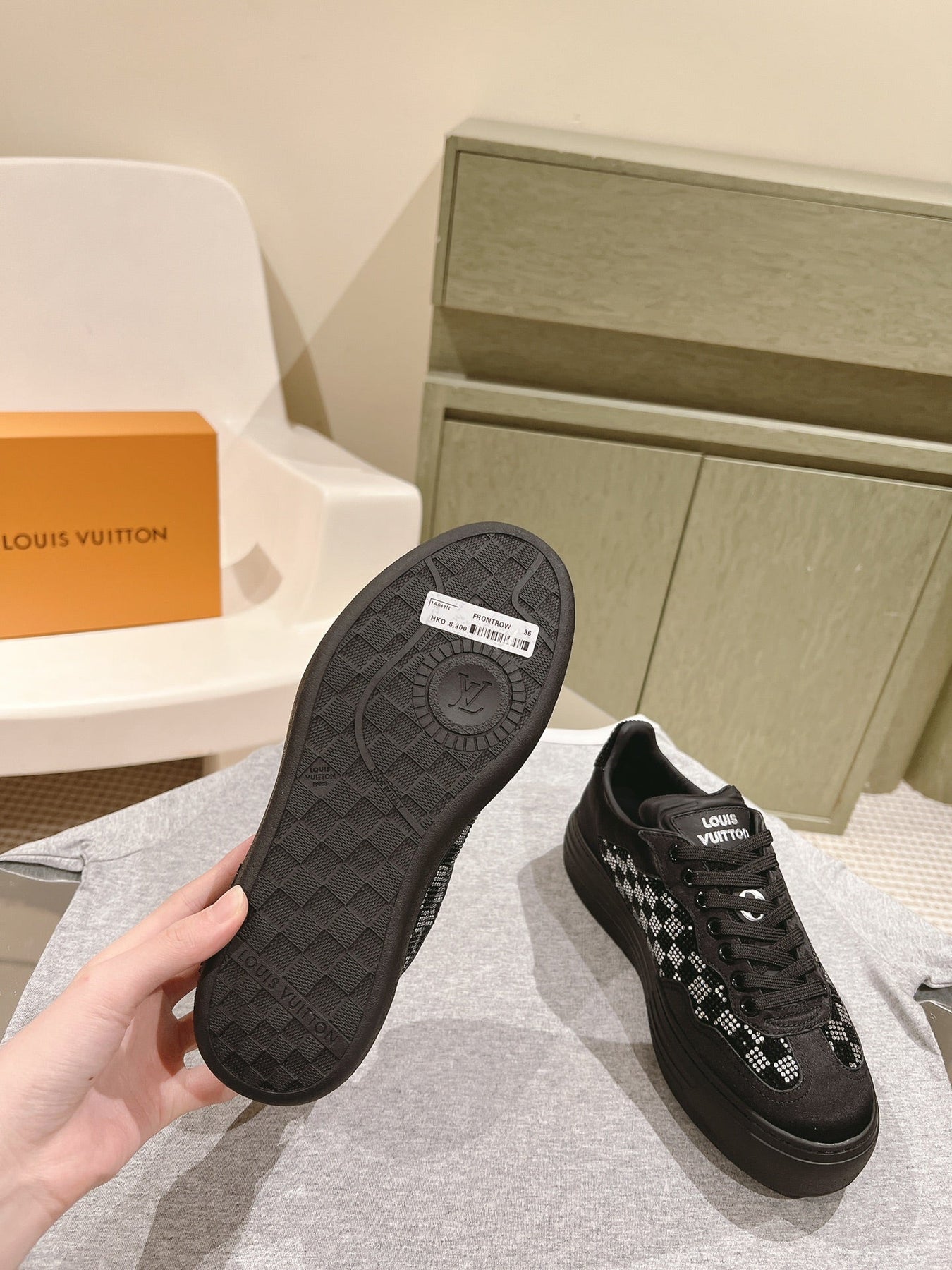 LV GROOVY SNEAKER IN BLACK DAMIER STRASS AND CALFSKIN