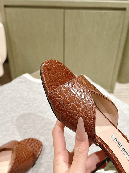 JEWELLED HEEL 55 MULE SANDALS IN RUSET BROWN CALFSKIN