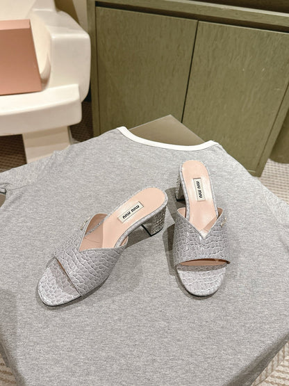 JEWELLED HEEL 55 MULE SANDALS IN SILVER CALFSKIN