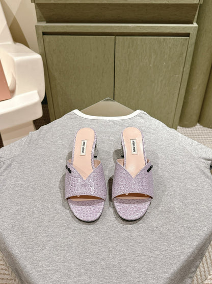 JEWELLED HEEL 55 MULE SANDALS IN PASTEL PURPLE CALFSKIN
