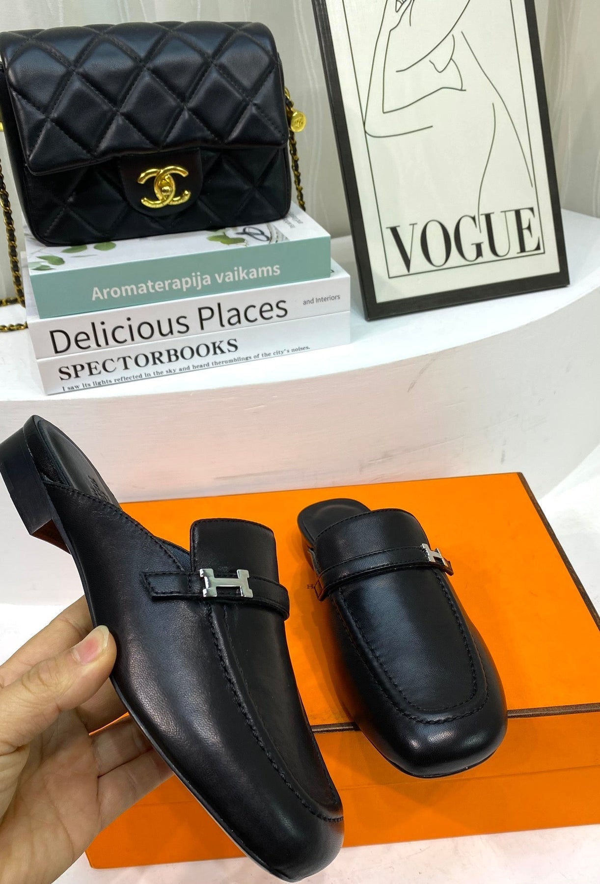 IENA MULE BLACK CALFSKIN