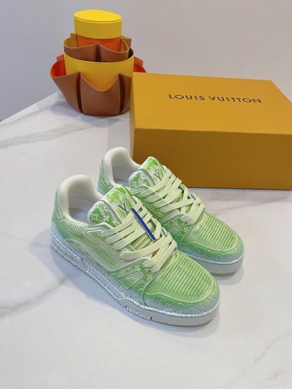 LV TRAINER MAXI SNEAKER IN GREEN PASTEL EMBOSSED CALFSKIN