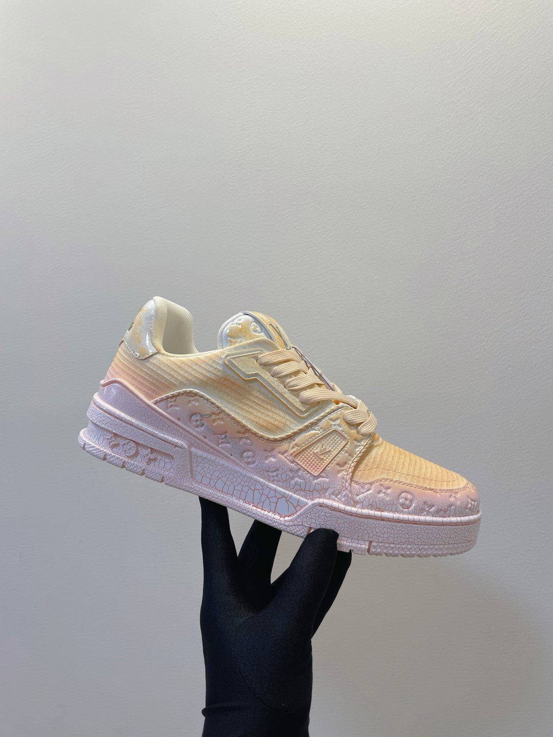 LV TRAINER MAXI SNEAKER IN LIGHT PINK OMBRE ORANGE EMBOSSED CALFSKIN