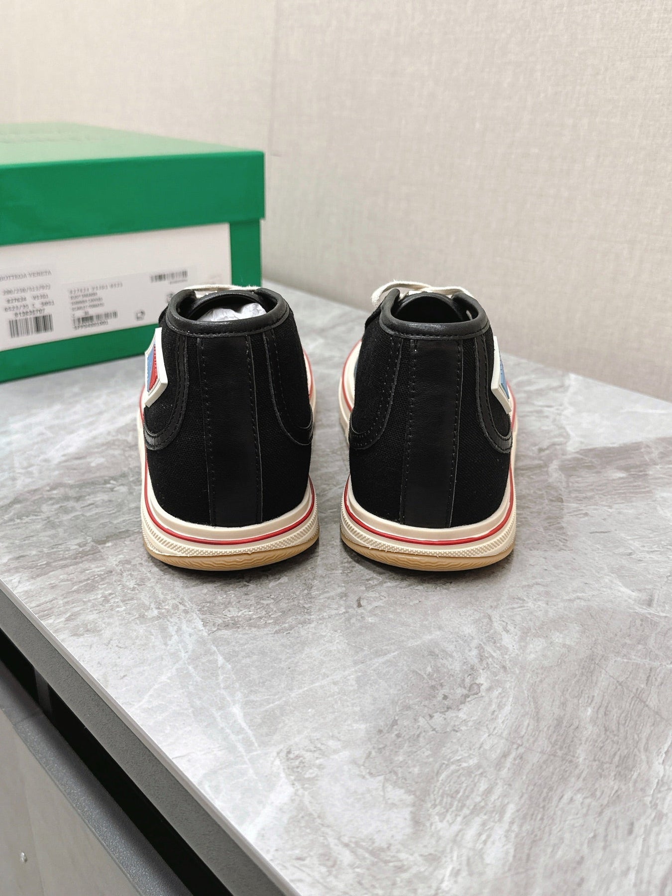 ELIOT SNEAKER IN BLACK MIX BLUE AND RED CANVAS AND CALFSKIN