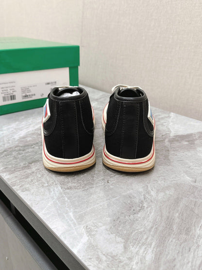 ELIOT SNEAKER IN BLACK MIX BLUE AND RED CANVAS AND CALFSKIN